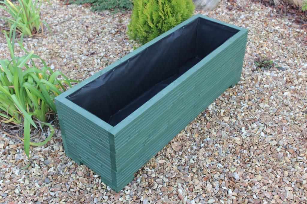 1 METRE LARGE WOODEN GARDEN TROUGH PLANTER IN DECKING PAINTED IN