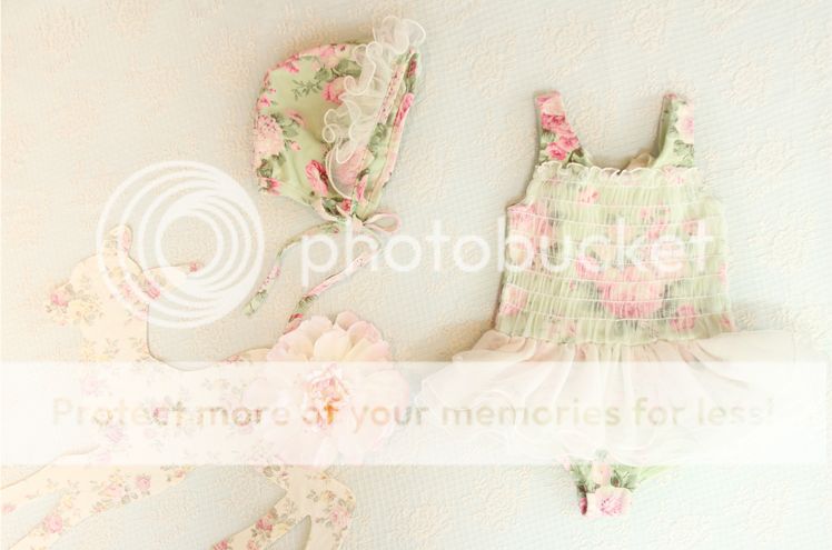 Vintage Inspired Hand Made Baby Girl One Piece Swimsuit Floral Pattern 